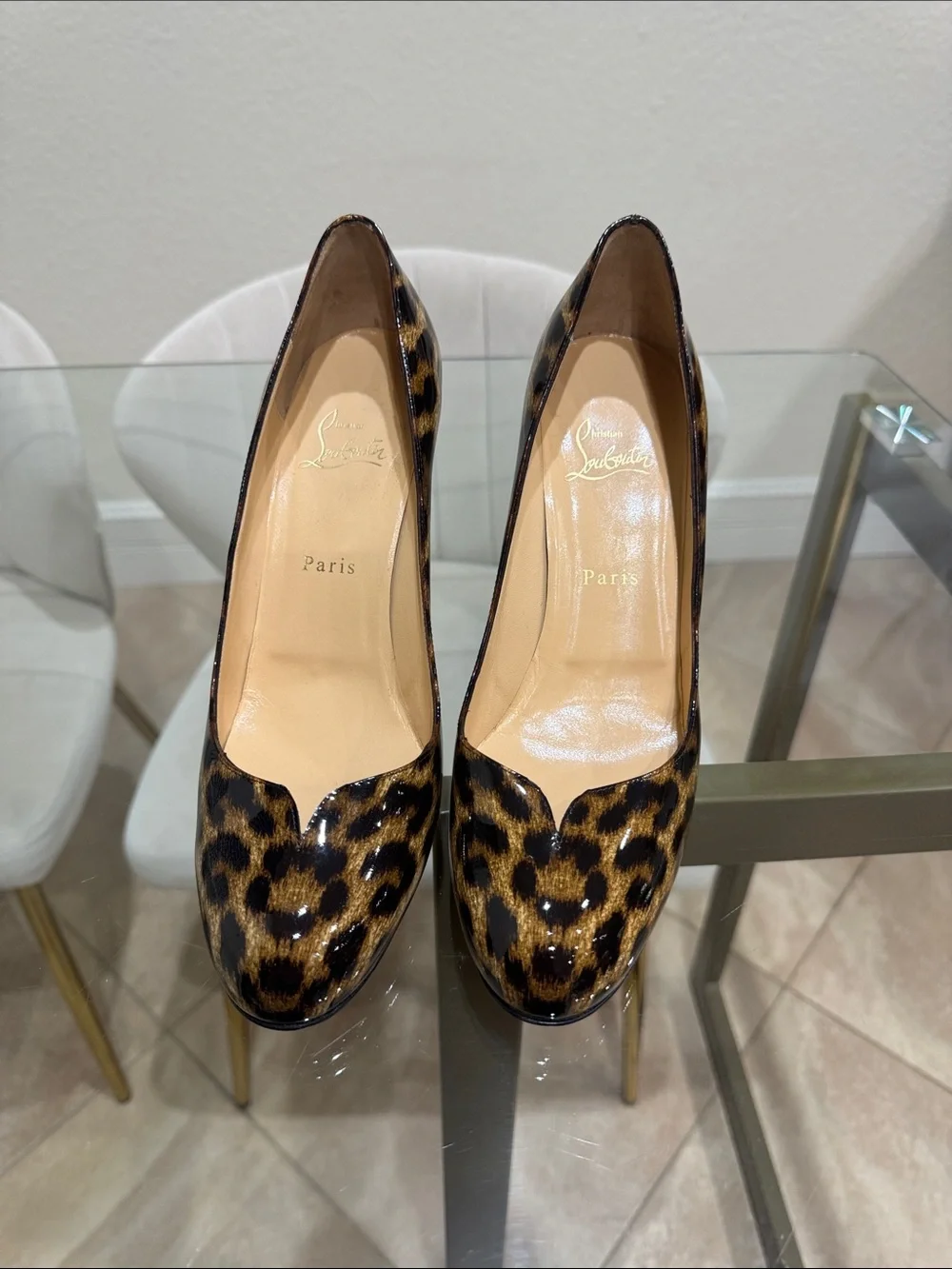 Christian Louboutin Leopard Patent Leather Pointed Toe Pumps - Brown/Black